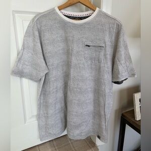 Men’s large free planet short sleeve T shirt stripe grey white